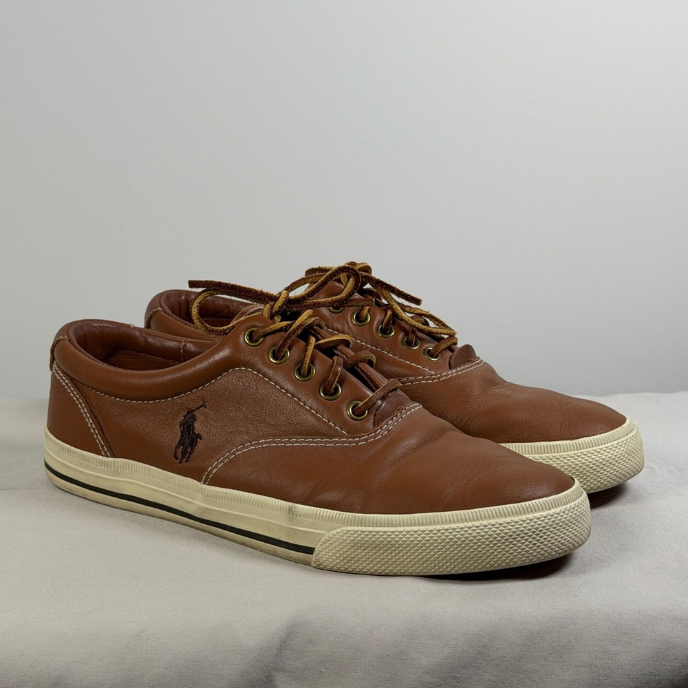 Polo Ralph Lauren Vaughn Brown Leather Low Top Sneakers Mens 9.5 D